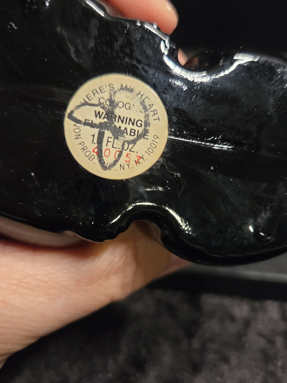 Vintage Avon Glass Black Cat Bottle Full Here's My Heart